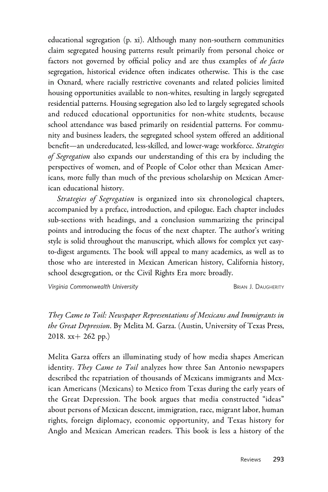 First page of Review: <italic>They Came to Toil: Newspaper Representations of Mexicans and Immigrants in the Great Depression</italic> by Melita M. Garza