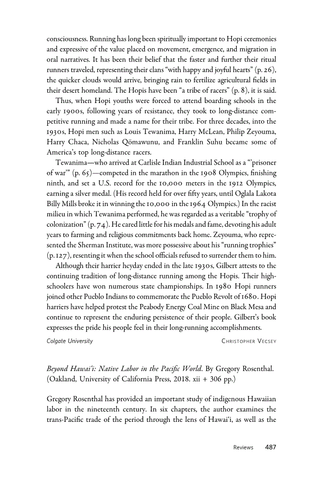 First page of Review: <italic>Beyond Hawai‘i: Native Labor in the Pacific World</italic> by Gregory Rosenthal