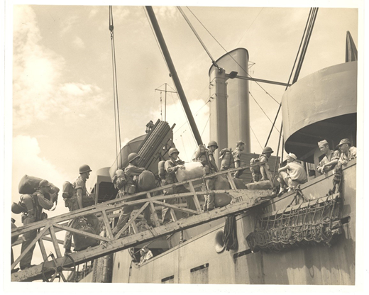 “Troops Embarking.” Source: Series: Box 4 FF 7, PHNY: Return of the wounded, departure of troops Undated. Cat. no. PHNY 148, Robert F. Walden Collection (1936–1991), University of Hawai‘i at Mānoa Library.