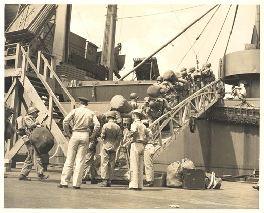 “Troops Embarking.” Source: Series: Box 4 FF 7, PHNY: Return of the wounded, departure of troops Undated. Cat. no. PHNY 147, Robert F. Walden Collection (1936–1991), University of Hawai‘i at Mānoa Library.
