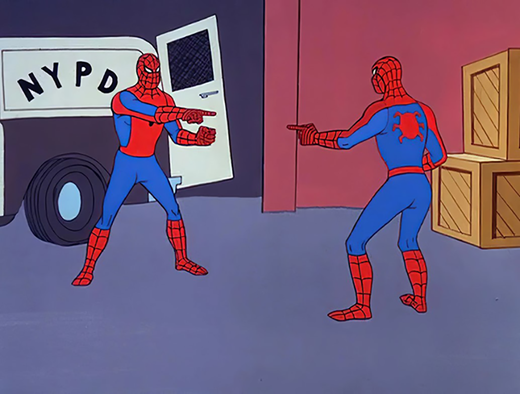 Spider-Man Pointing at Spider-Man meme.