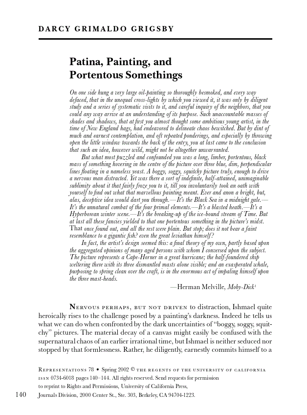 First page of Patina, Painting, and Portentous Somethings