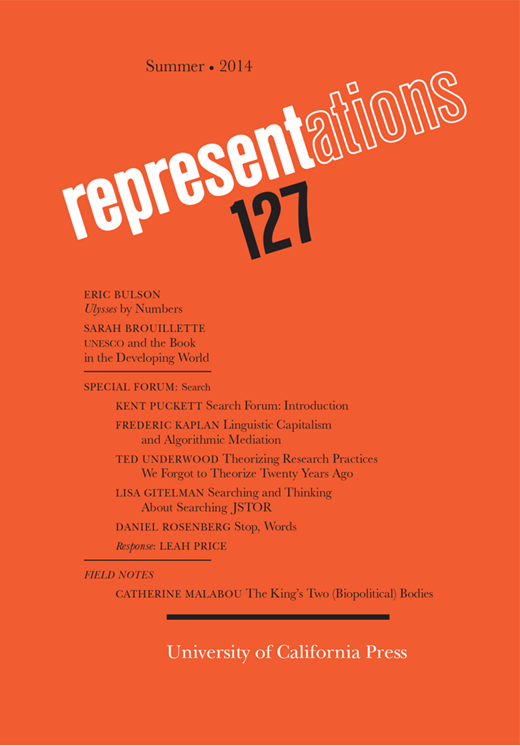 Representations Cover Image for Volume 127, Issue 1