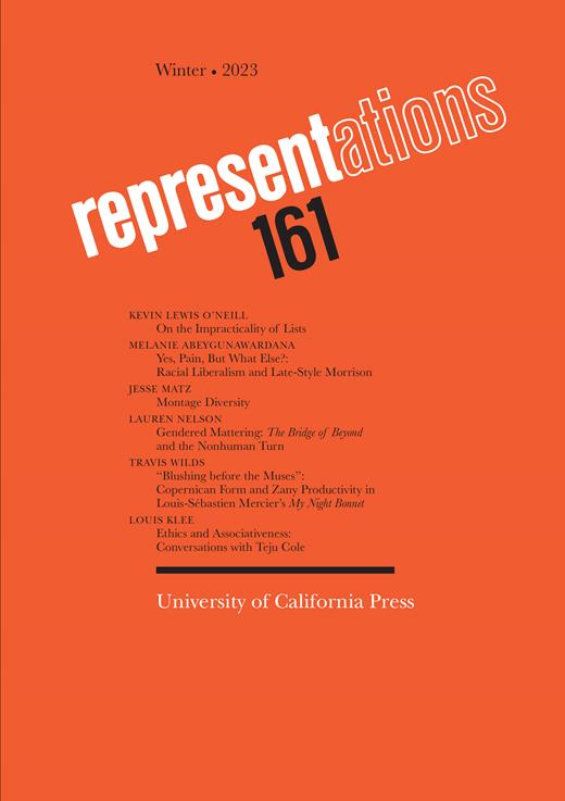 Representations Cover Image for Volume 161, Issue 1