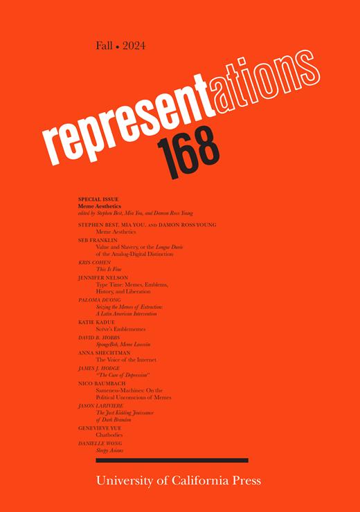 Representations Cover Image for Volume 168, Issue 1