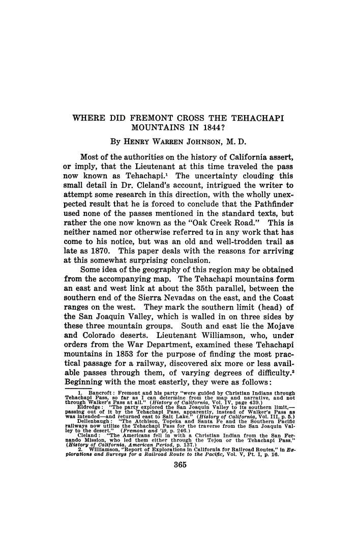 First page of WHERE DID FREMONT CROSS THE TEHACHAPI MOUNTAINS IN 1844?