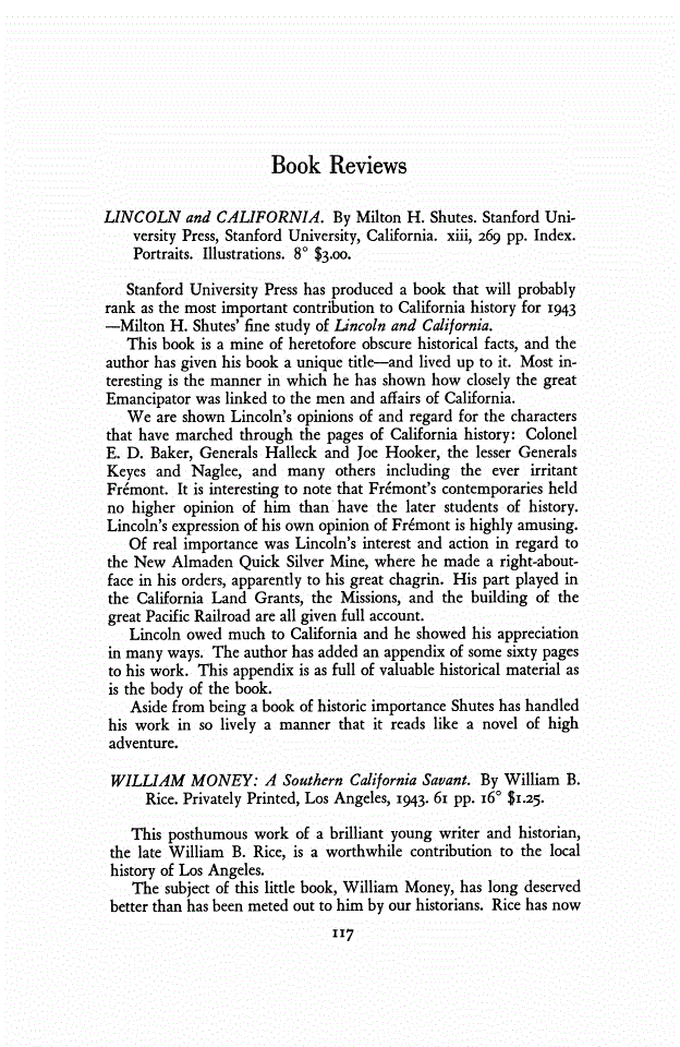 First page of Review: <italic>LINCOLN and CALIFORNIA</italic>, by Milton H. Shutes