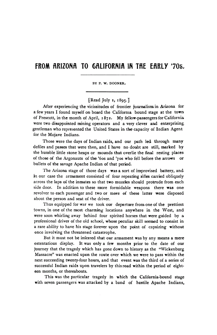 First page of FROM ARIZONA TO CALIFORNIA IN THE EARLY '70s