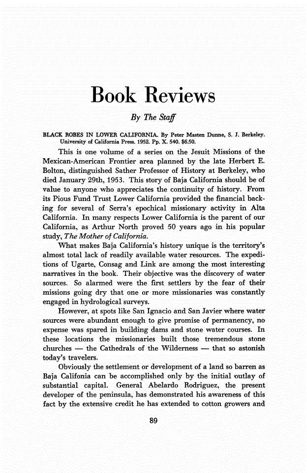 First page of Review: <italic>BLACK ROBES IN LOWER CALIFORNIA</italic>, by Peter Masten Dunne