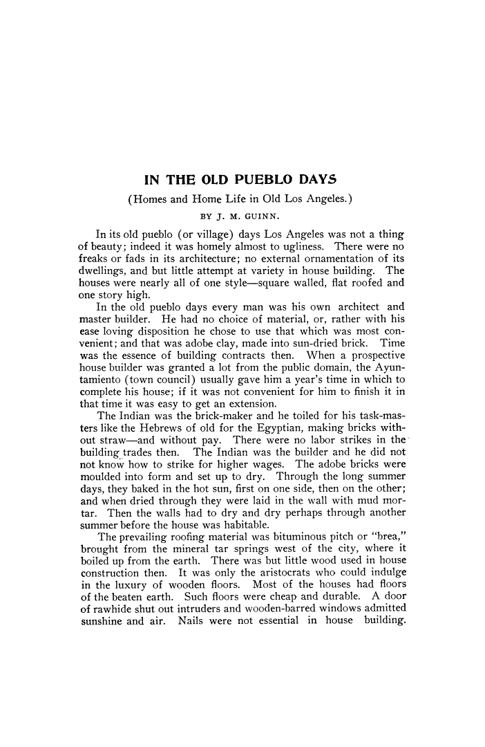 First page of IN THE OLD PUEBLO DAYS (Homes and Home Life in Old Los Angeles)