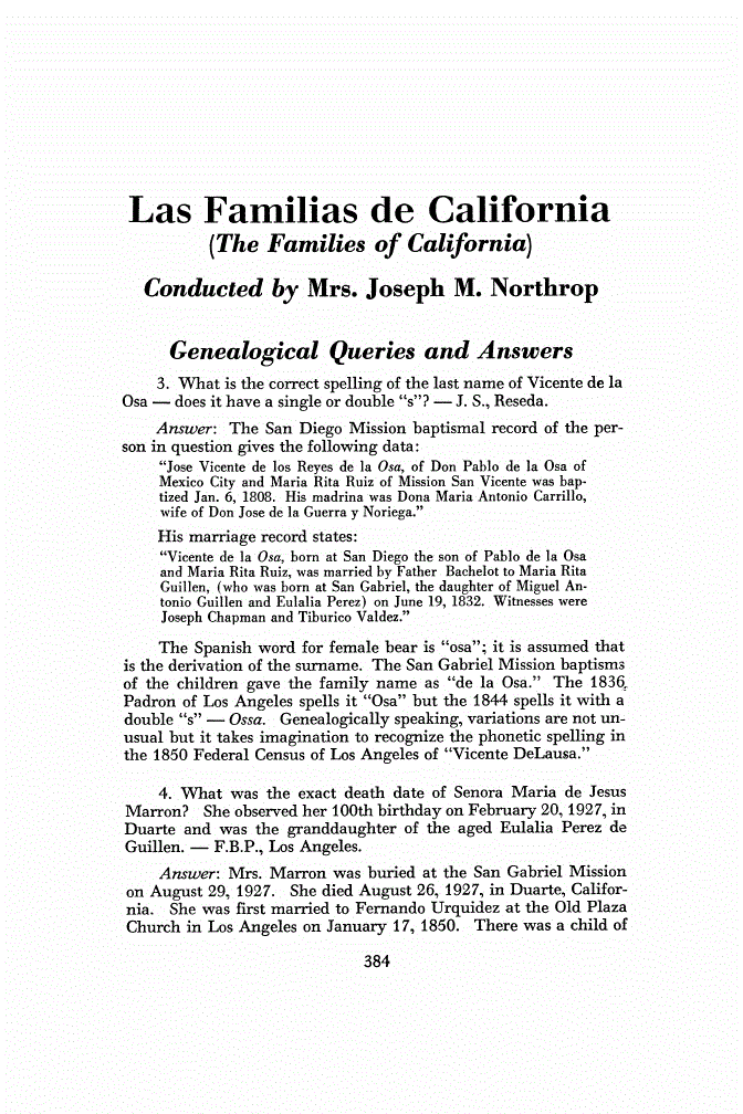 First page of Las Familias de California: (The Families of California)