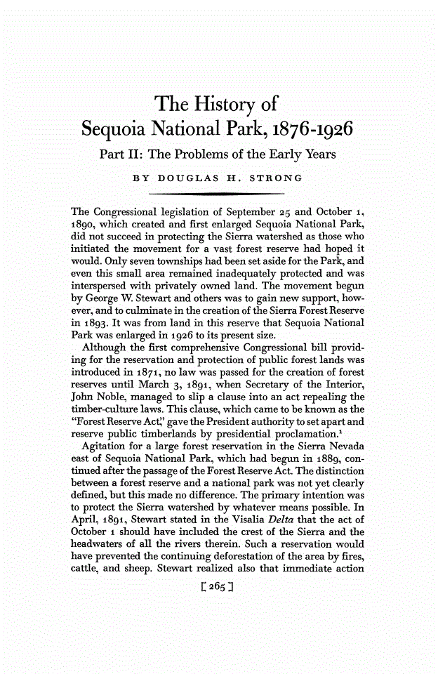 First page of The History of Sequoia National Park, 1876-1926: Part II: The Problems of the Early Years