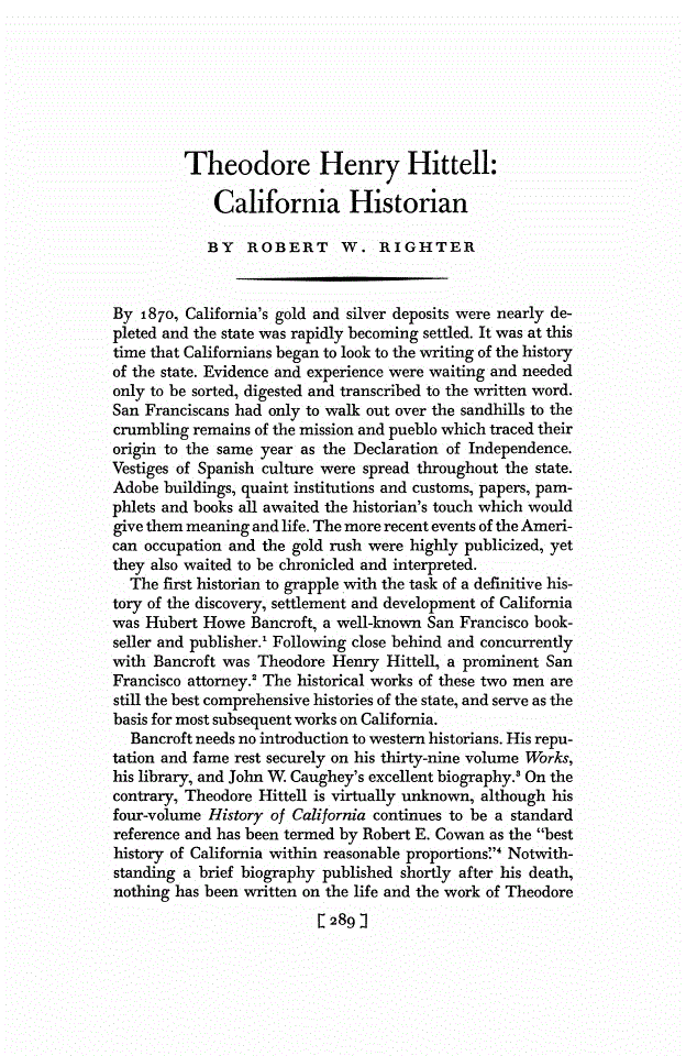 First page of Theodore Henry Hittell: California Historian