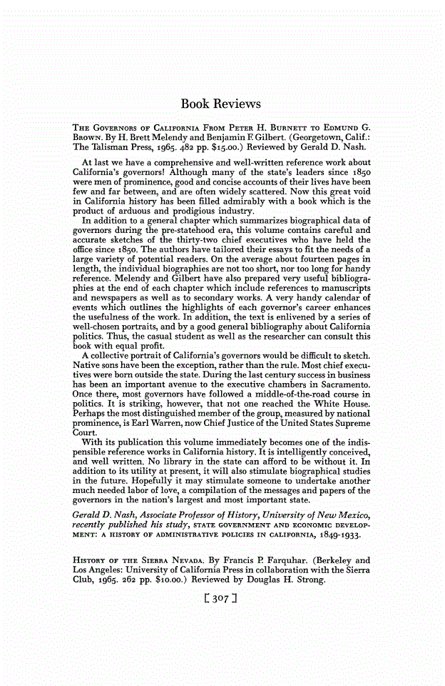 First page of Review: <italic>The Governors of California From Peter H. Burnett to Edmund G. Brown</italic>, by H. Brett Melendy and Benjamin F. Gilbert