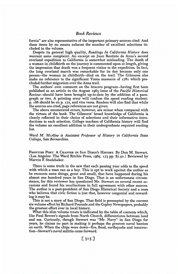 First page of Review: <italic>Frontier Port: A Chapter in San Diego's History</italic>, by Don M. Stewart