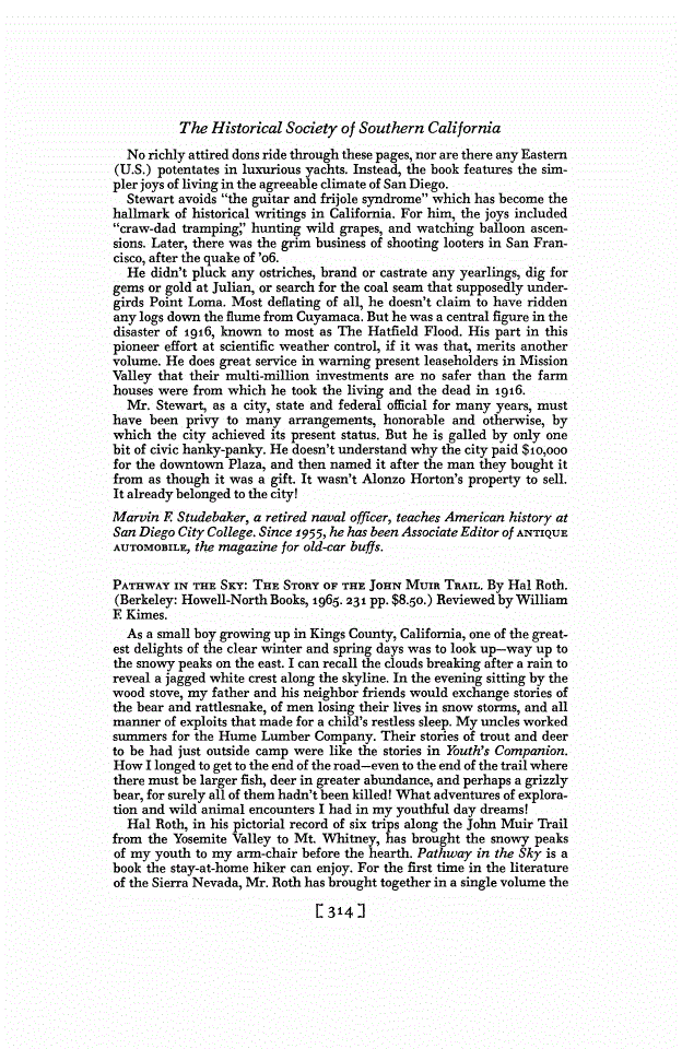 First page of Review: <italic>Pathway in the Sky: The Story of the John Muir Trail</italic>, by Hal Roth