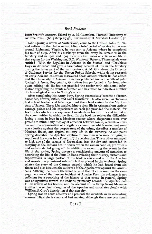 First page of Review: <italic>John Spring's Arizona</italic>, by A. M. Gustafson