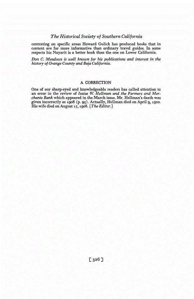 First page of A CORRECTION: Isaias W. Hellman and the Farmers and Merchants Bank