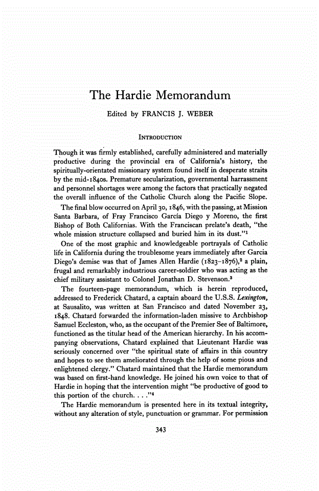First page of The Hardie Memorandum