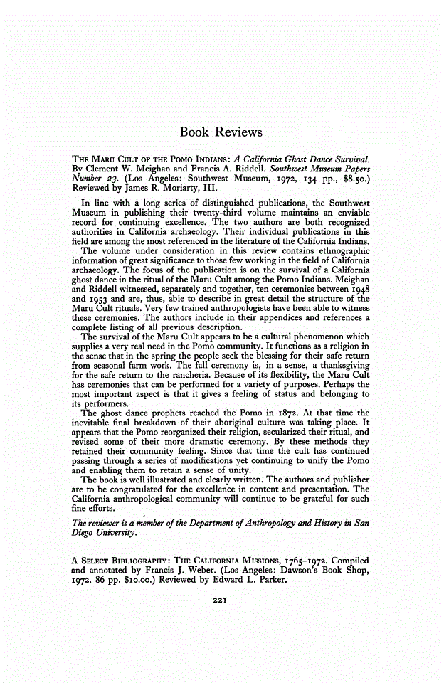 First page of Review: <italic>A Select Bibliography: The California Missions, 1765-1972</italic>, by Francis J. Weber