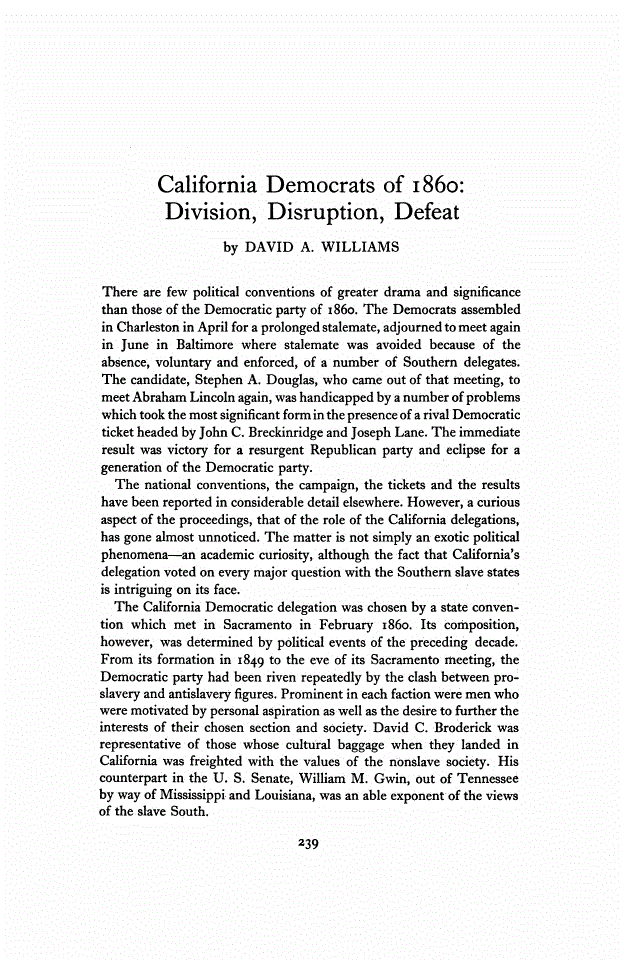 First page of California Democrats of 1860: Division, Disruption, Defeat