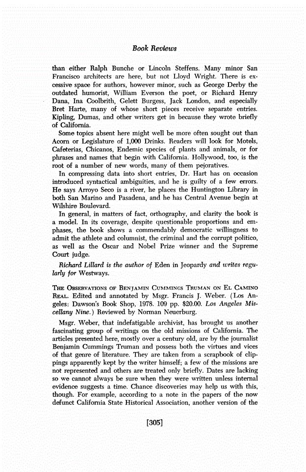 First page of Review: <italic>The Observations of Benjamin Cummings Truman on El Camino Real</italic>, by Francis J. Weber