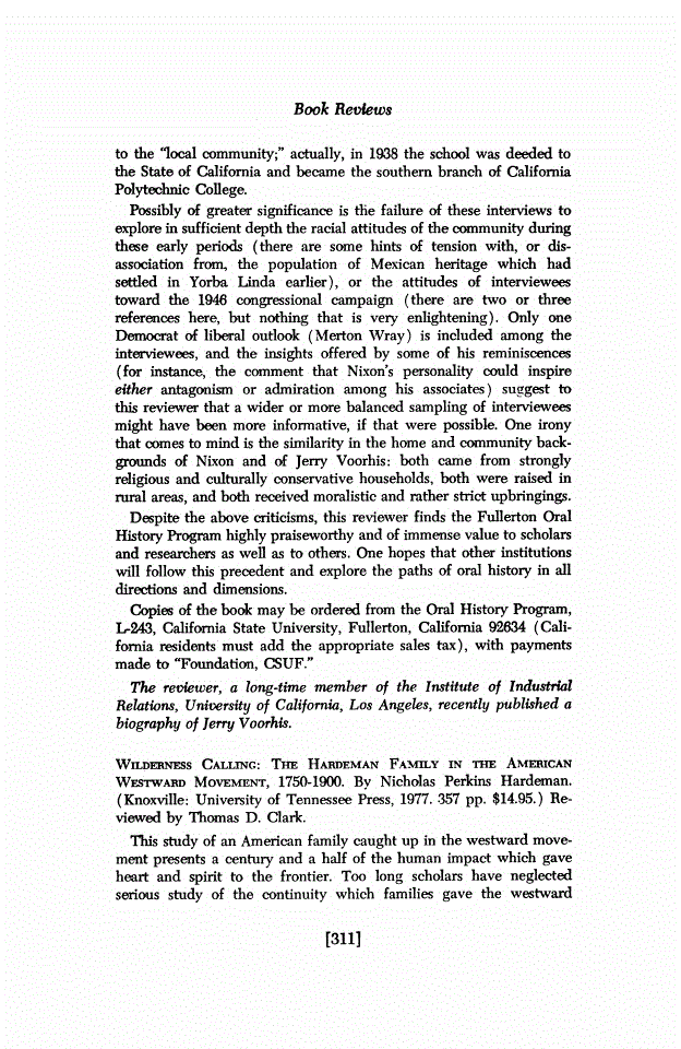 First page of Review: <italic>Wilderness Calling: The Hardeman Family in the American Westward Movement, 1750-1900</italic>, by Nicholas Perkins Hardeman