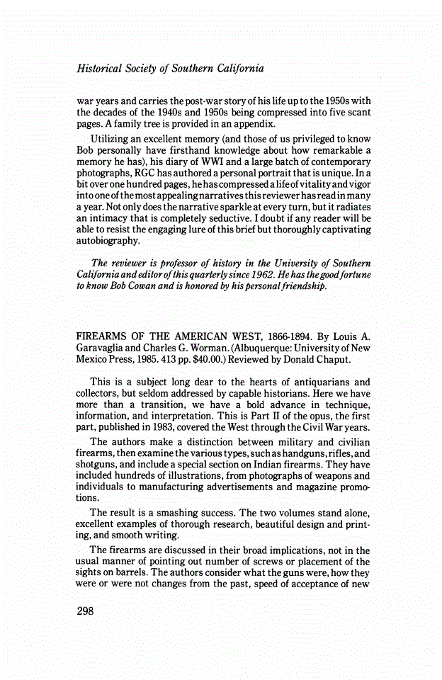 First page of Review: <italic>FIREARMS OF THE AMERICAN WEST, 1866-1894</italic>, by Louis A. Garavaglia and Charles G. Worman