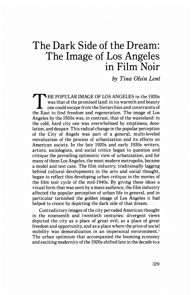 First page of The Dark Side of the Dream: The Image of Los Angeles in Film Noir