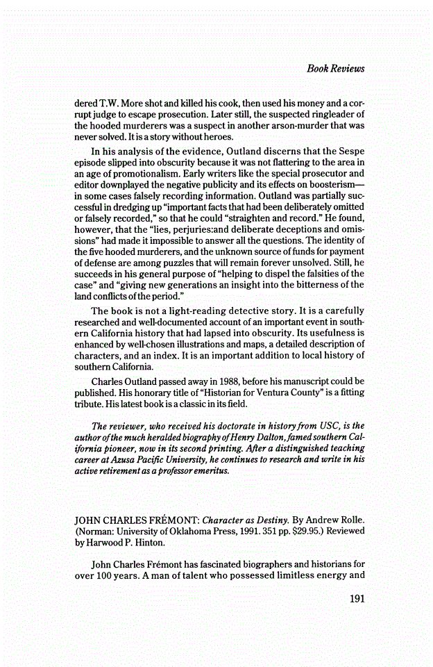 First page of Review: <italic>JOHN CHARLES FRÉMONT: Character as Destiny</italic>, by Andrew Rolle