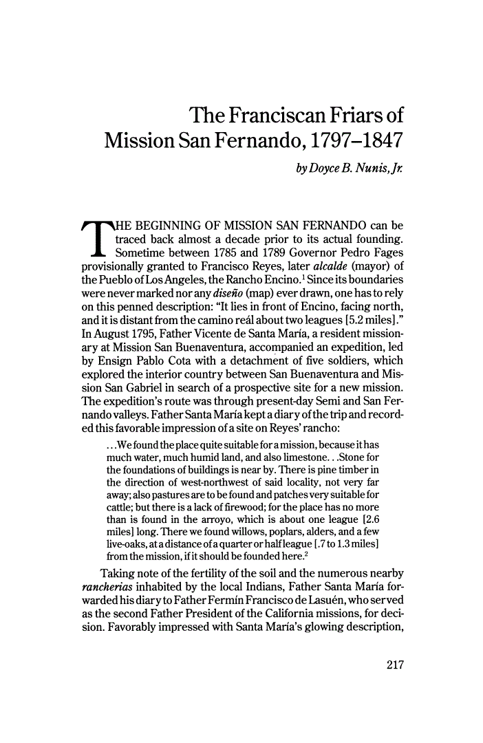 First page of The Franciscan Friars of Mission San Fernando, 1797-1847