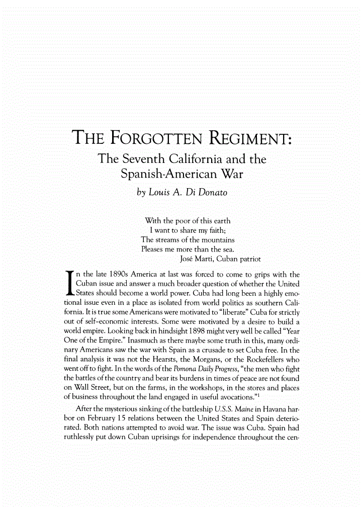 First page of The Forgotten Regiment: The Seventh California and the Spanish-American War
