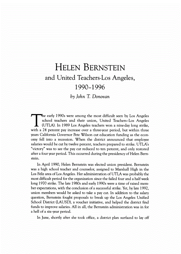 First page of Helen Bernstein and United Teachers-Los Angeles, 1990-1996