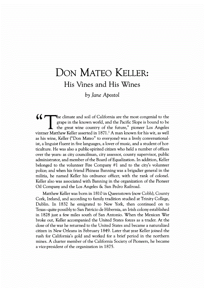 First page of Don Mateo Keller: His Vines and His Wines