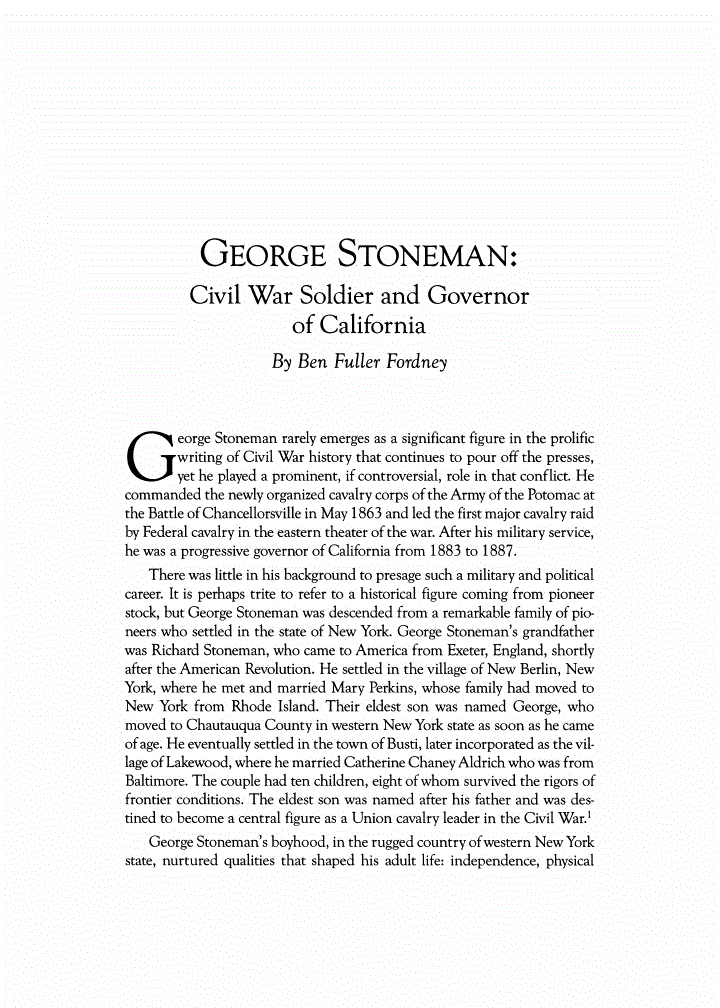 First page of George Stoneman: Civil War Soldier and Governor of California
