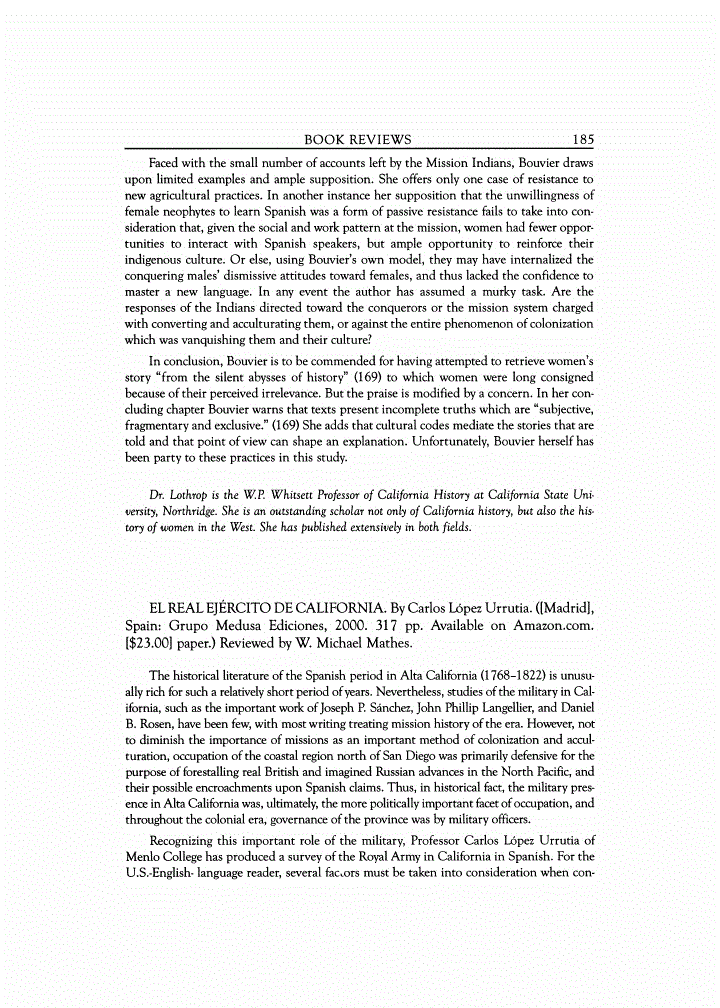 First page of Review: <italic>EL REAL EJÉRCITO DE CALIFORNIA</italic>, by Carlos López Urrutia