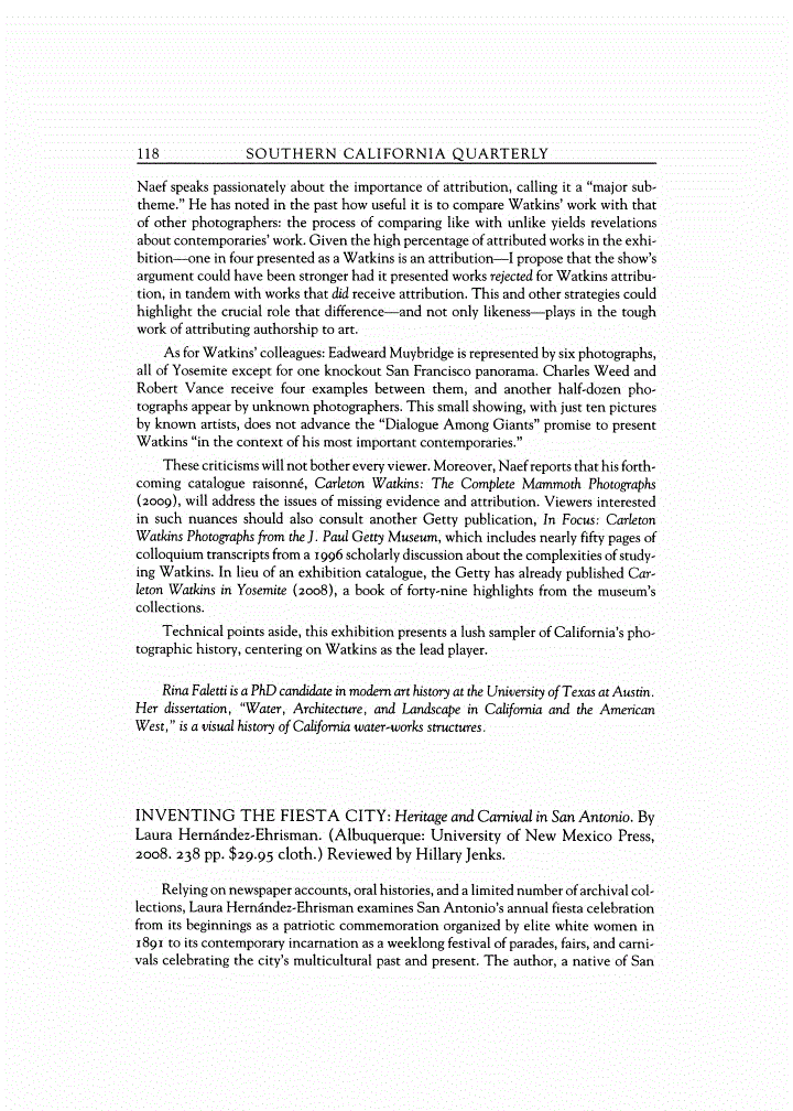 First page of Review: <italic>INVENTING THE FIESTA CITY: Heritage and Carnival in San Antonio</italic>, by Laura Hernández-Ehrisman