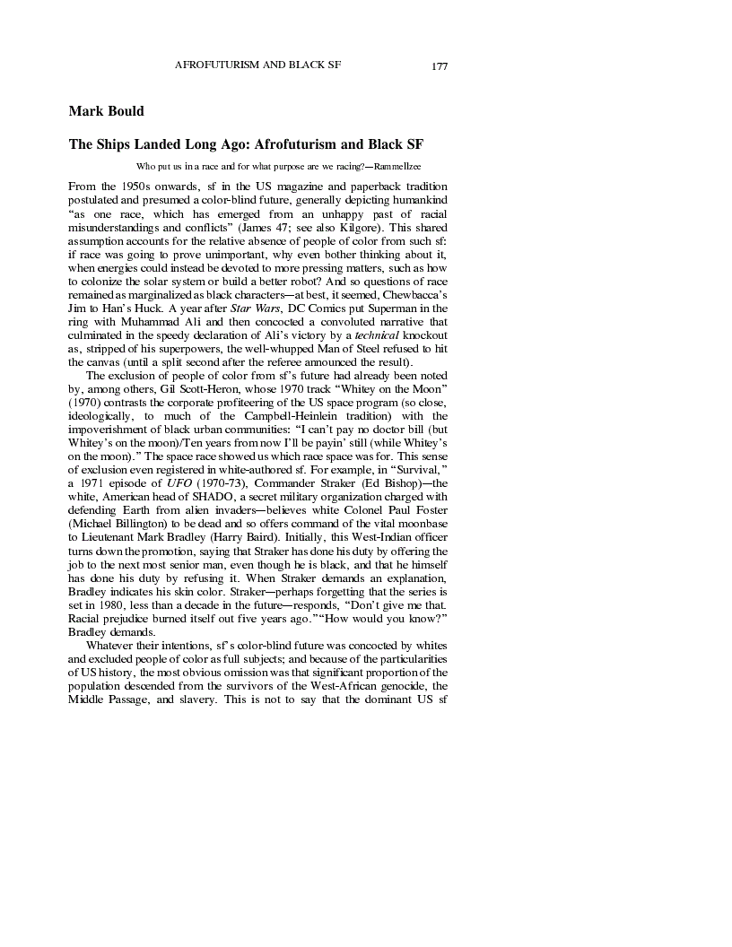 First page of The Ships Landed Long Ago: Afrofuturism and Black SF