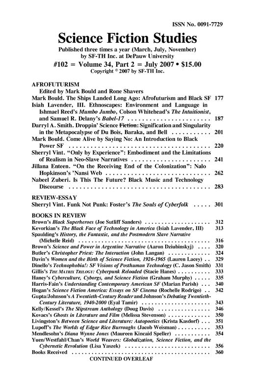 Science Fiction Studies Cover Image for Volume 34, Issue Part 2 (102)