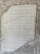 Leodegar’s tombstone (Lapide di Leodegar) in the church of San Giorgio in Filattiera, dated to 752 CE, Carrara marble, 96 × 60 cm. Photo by Rocío Suárez Vallejo.