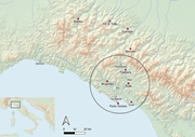 Map of the approximate territory under Luni control in Late Antiquity. Active worship centers in the mid-eighth century are in red (modern-day place names). Image by Rocío Suárez Vallejo.
