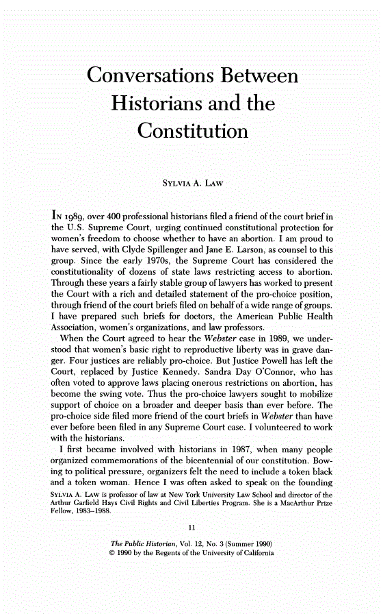 First page of Conversations between Historians and the Constitution