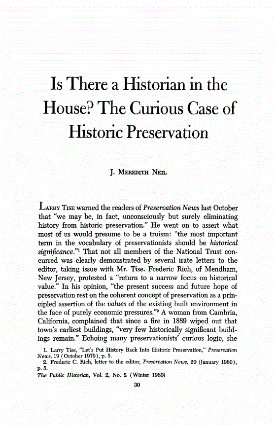 First page of Is There a Historian in the House? The Curious Case of Historic Preservation