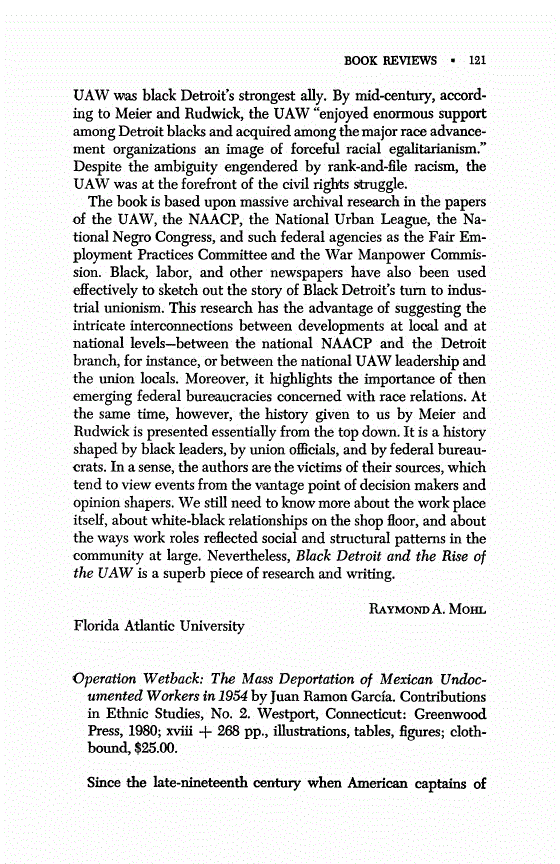 First page of Review: <italic>Operation Wetback: The Mass Deportation of Mexican Undocumented Workers in 1954</italic>, by Juan Ramon García