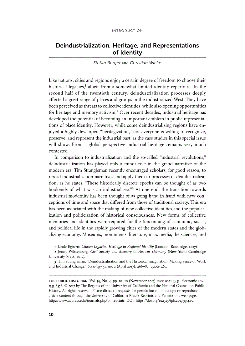 First page of Introduction<subtitle>Deindustrialization, Heritage, and Representations of Identity</subtitle>