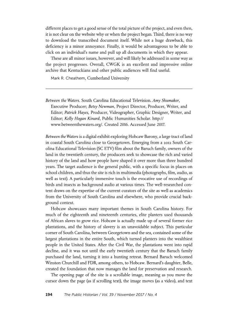 First page of Review: <italic>Between the Waters</italic>, South Carolina Educational Television