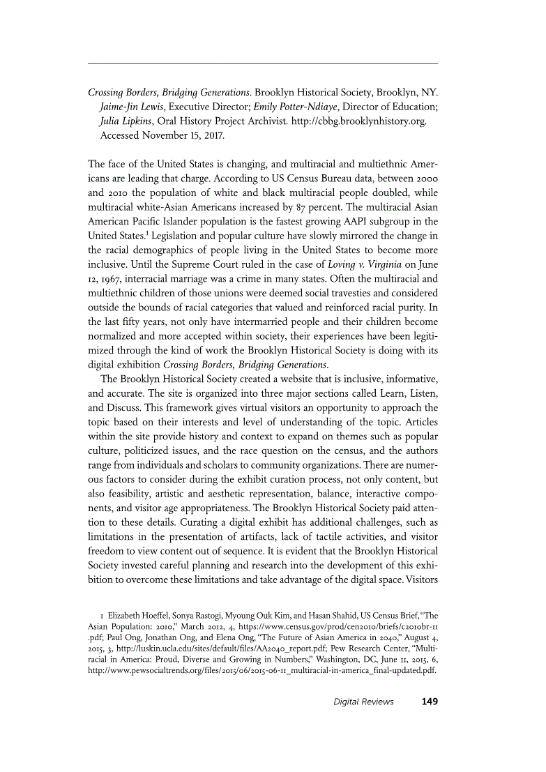 First page of Review: <italic>Crossing Borders, Bridging Generations</italic>. Brooklyn Historical Society, Brooklyn, NY