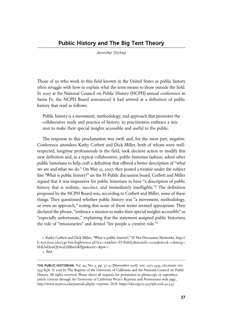 First page of Public History and The Big Tent Theory