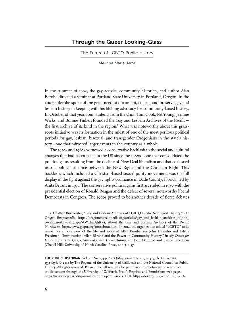First page of Through the Queer Looking-Glass<subtitle>The Future of LGBTQ Public History</subtitle>