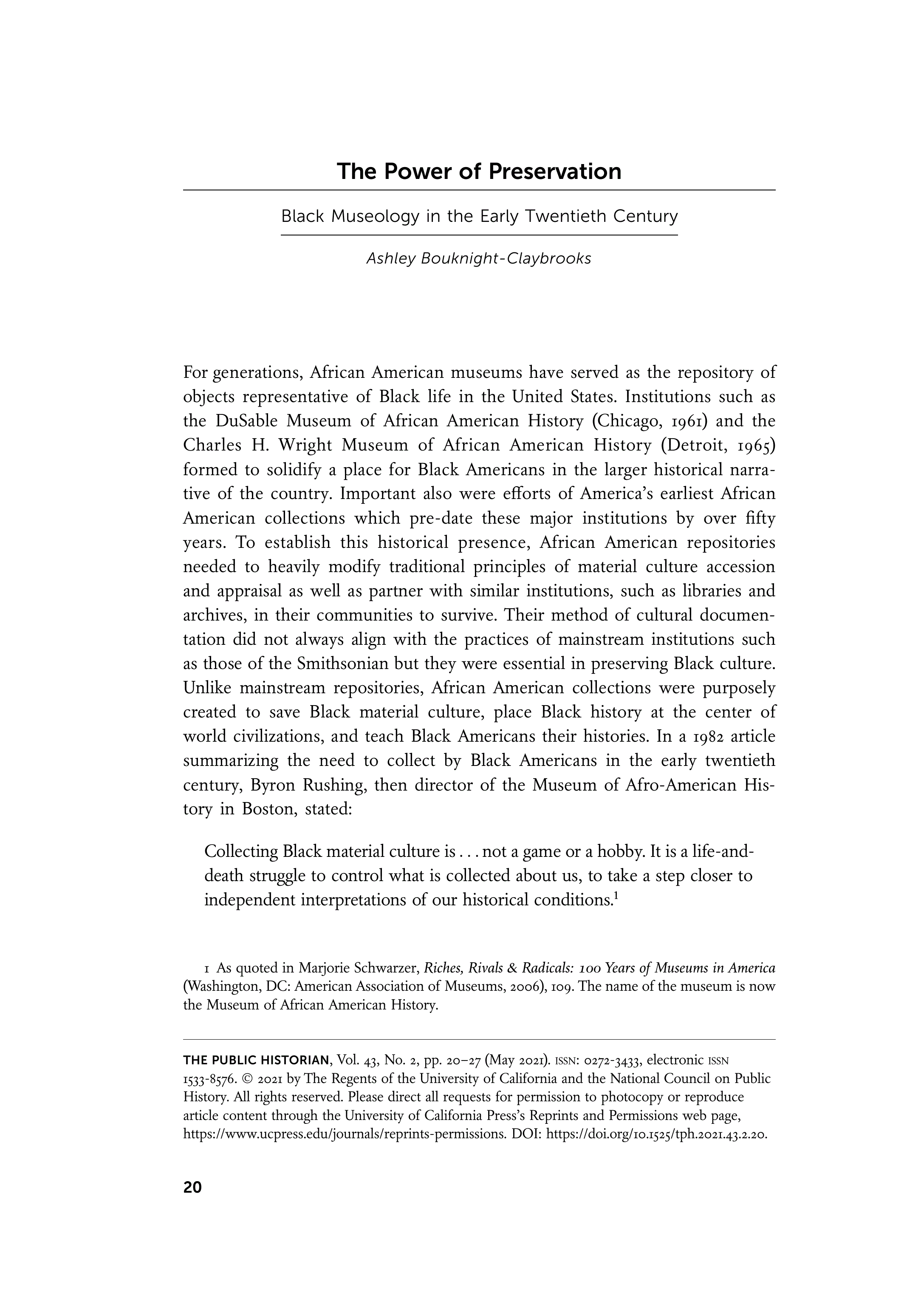 First page of The Power of Preservation<subtitle>Black Museology in the Early Twentieth Century</subtitle>